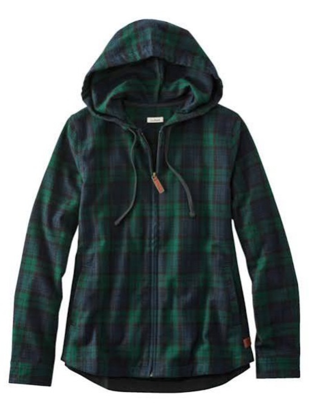 L.L. Bean Women's Scotch Plaid Flannel Shirt, Relaxed Zip Hoodie Black Watch 1X